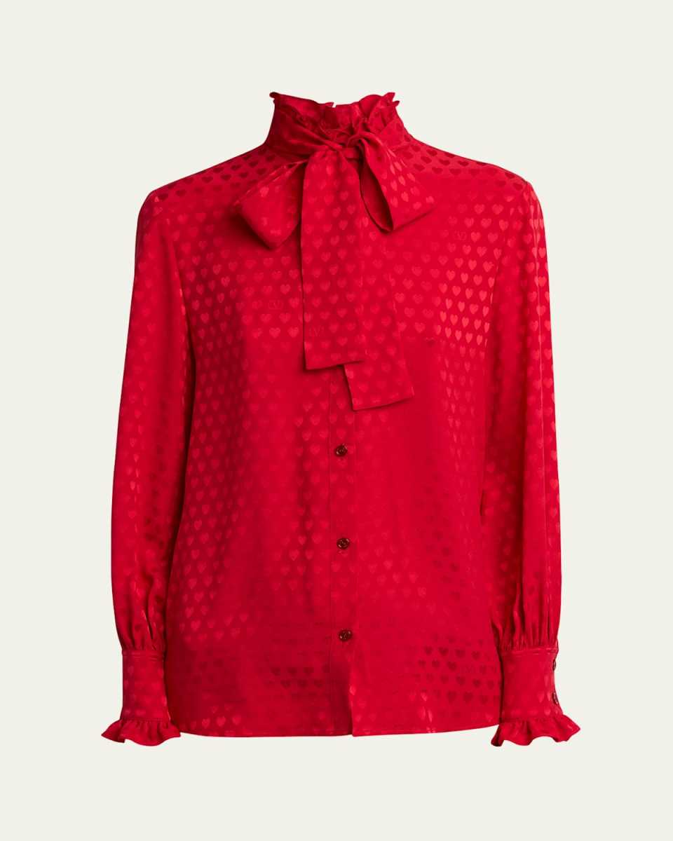 High-Neck Silk Heart Shirt